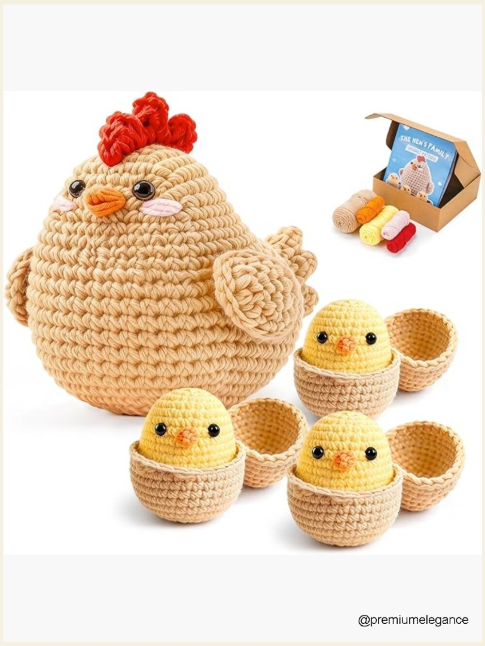 Crochet Kit for Beginners DIY Amigurumi Chicken Set with Video Tutorials Craft